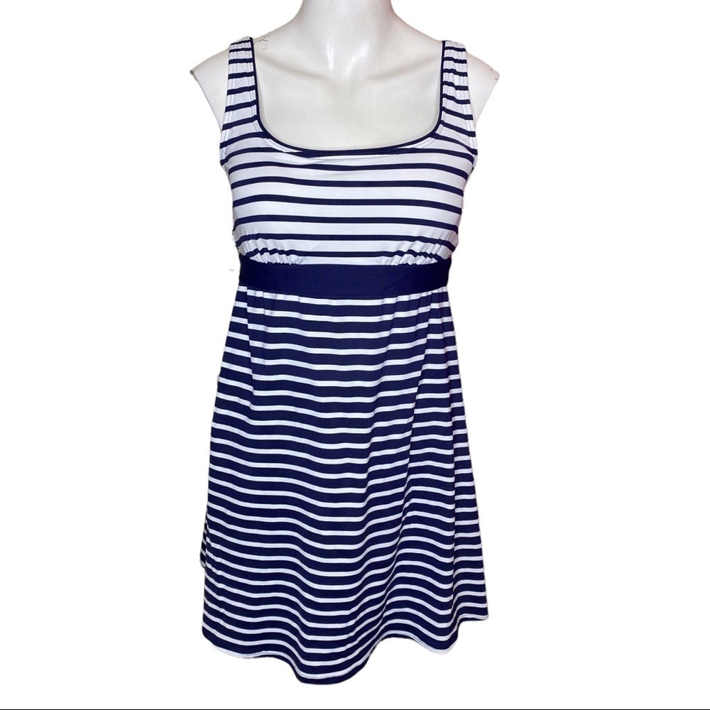 Lands' End Women's Square Neck Dresskini CB Deep Sea Mix Stripe Size 8 498396